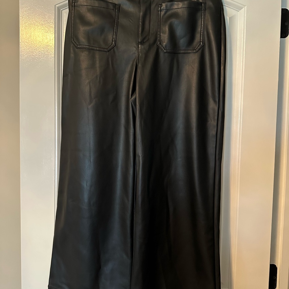 LOFT Black Leather-Style Trousers
